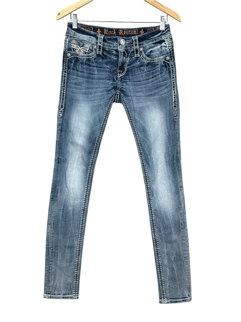 Rock Revival Ena Skinny Jeans Womens 27 Gray Low Rise Rhinestone RJ84695